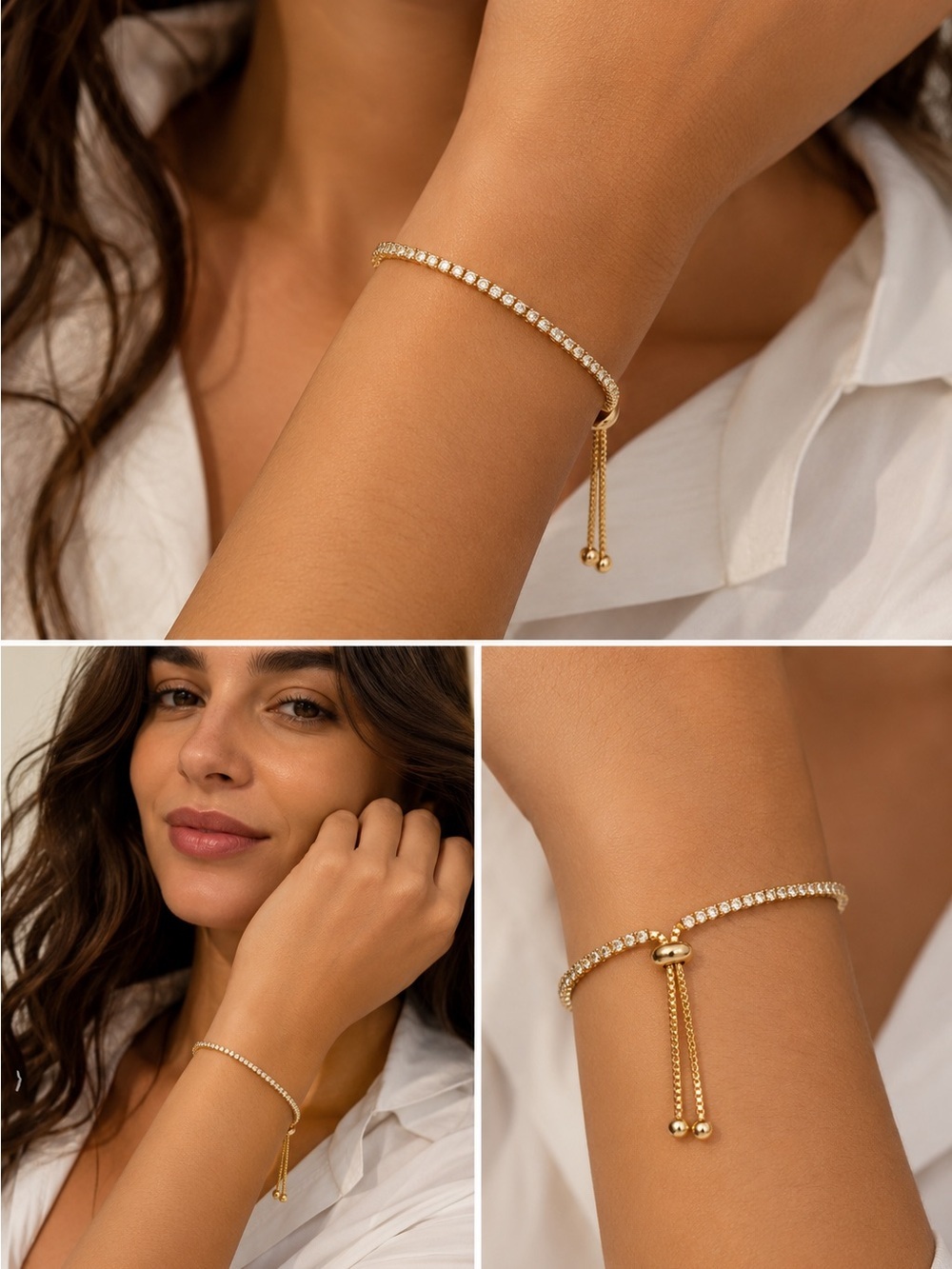 Diamond Gold Tennis Slider Adjustable Bracelet
